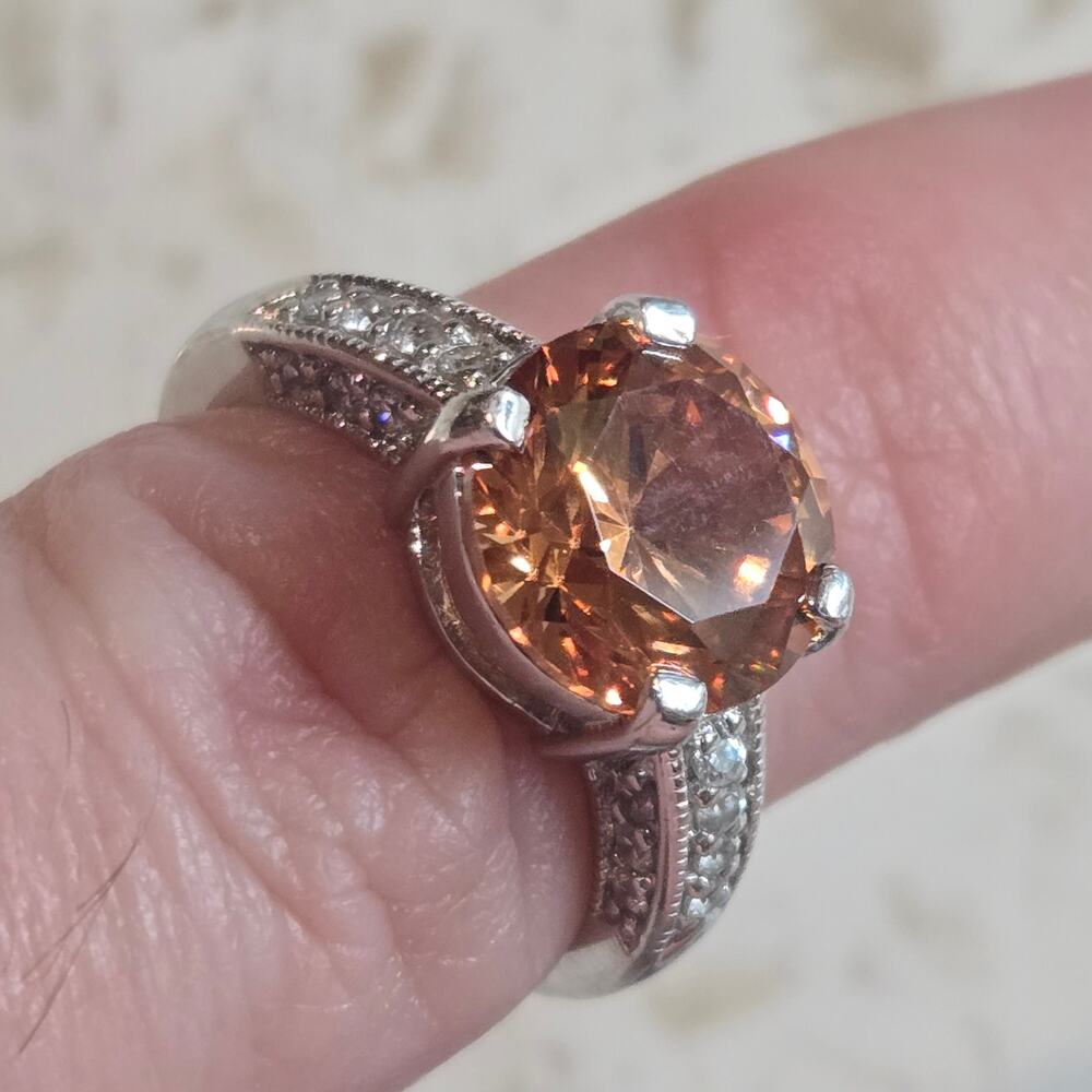 Luxurious Sterling Silver Cognac Stone Ring Estate Jewelry